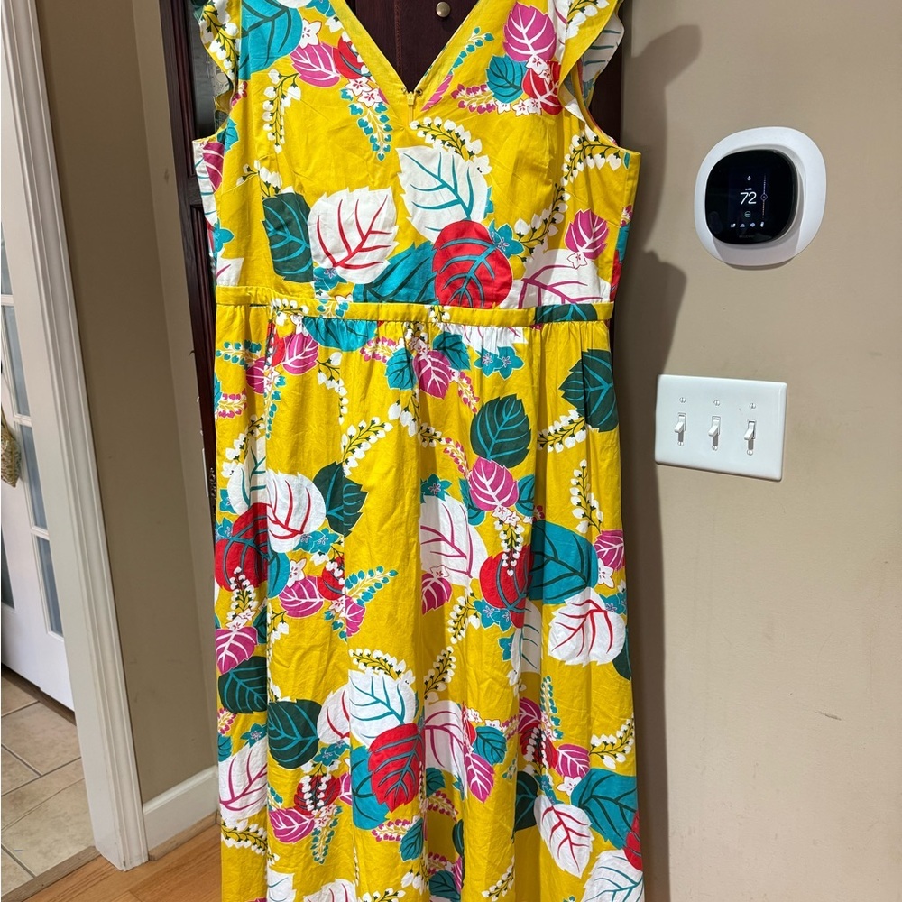 Boden Andrea Womens Plus Frill Sleeve Yellow Tropical Beach Maxi Dress Sz 20/22W - Picture 7 of 12